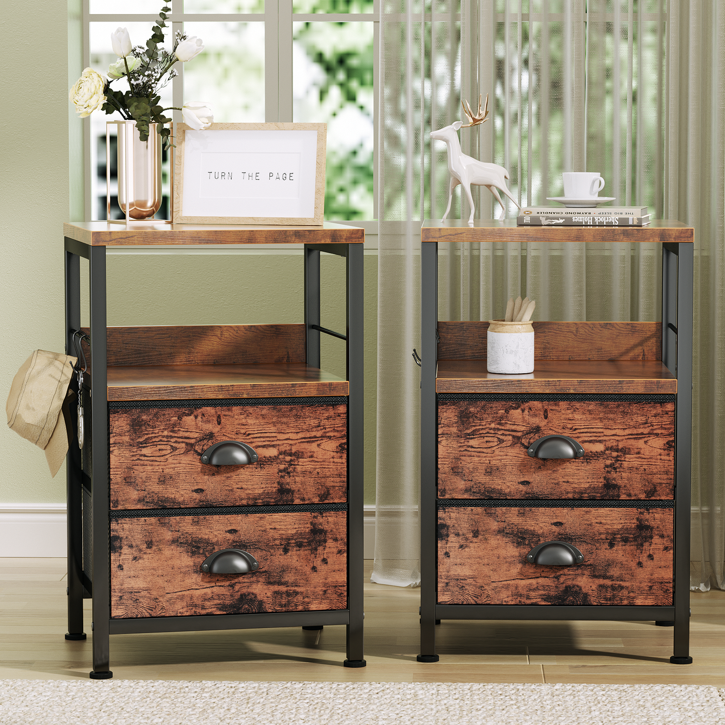 Symnic Nightstand with 2 Fabric Drawers Bedroom Furniture