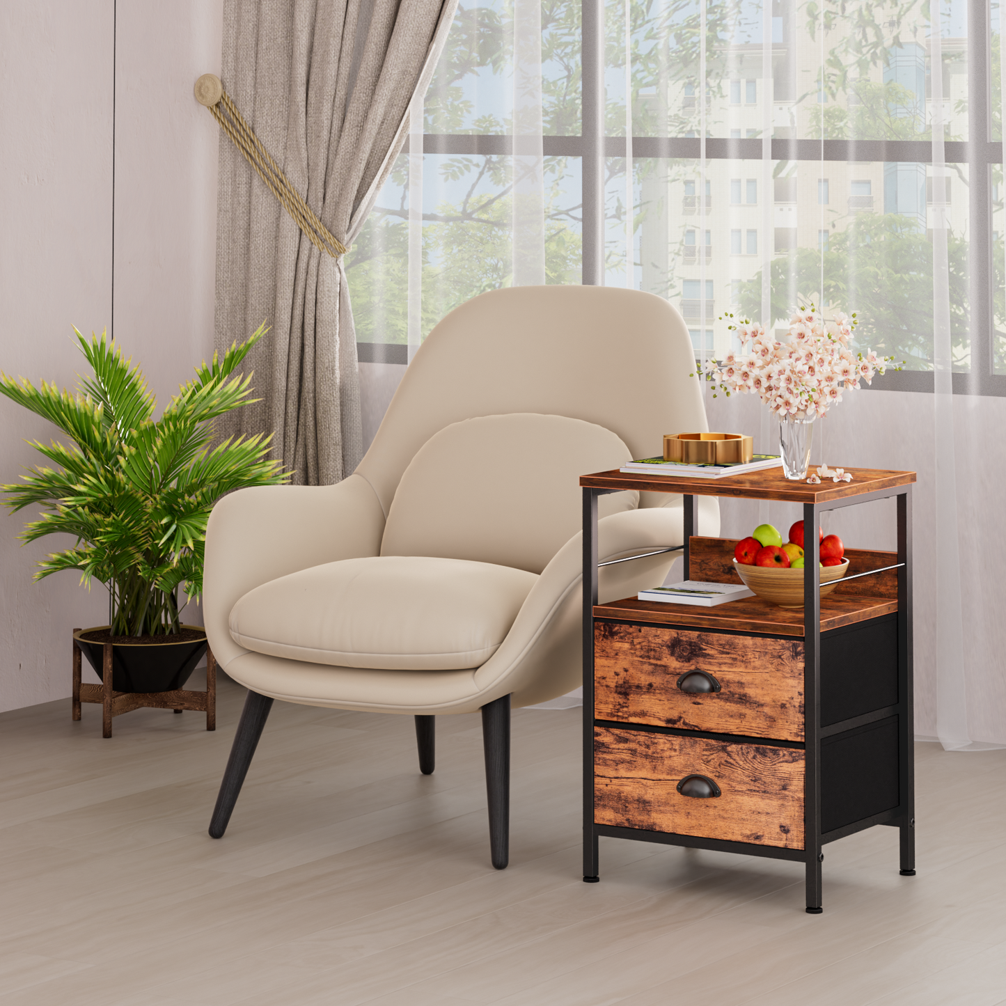 Symnic Nightstand with 2 Fabric Drawers Bedroom Furniture