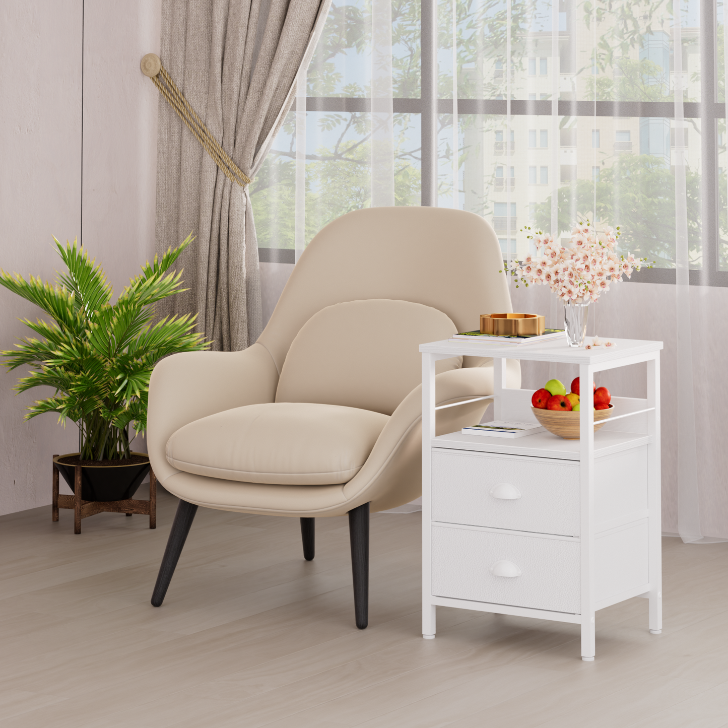 Symnic Nightstand with 2 Fabric Drawers Bedroom Furniture