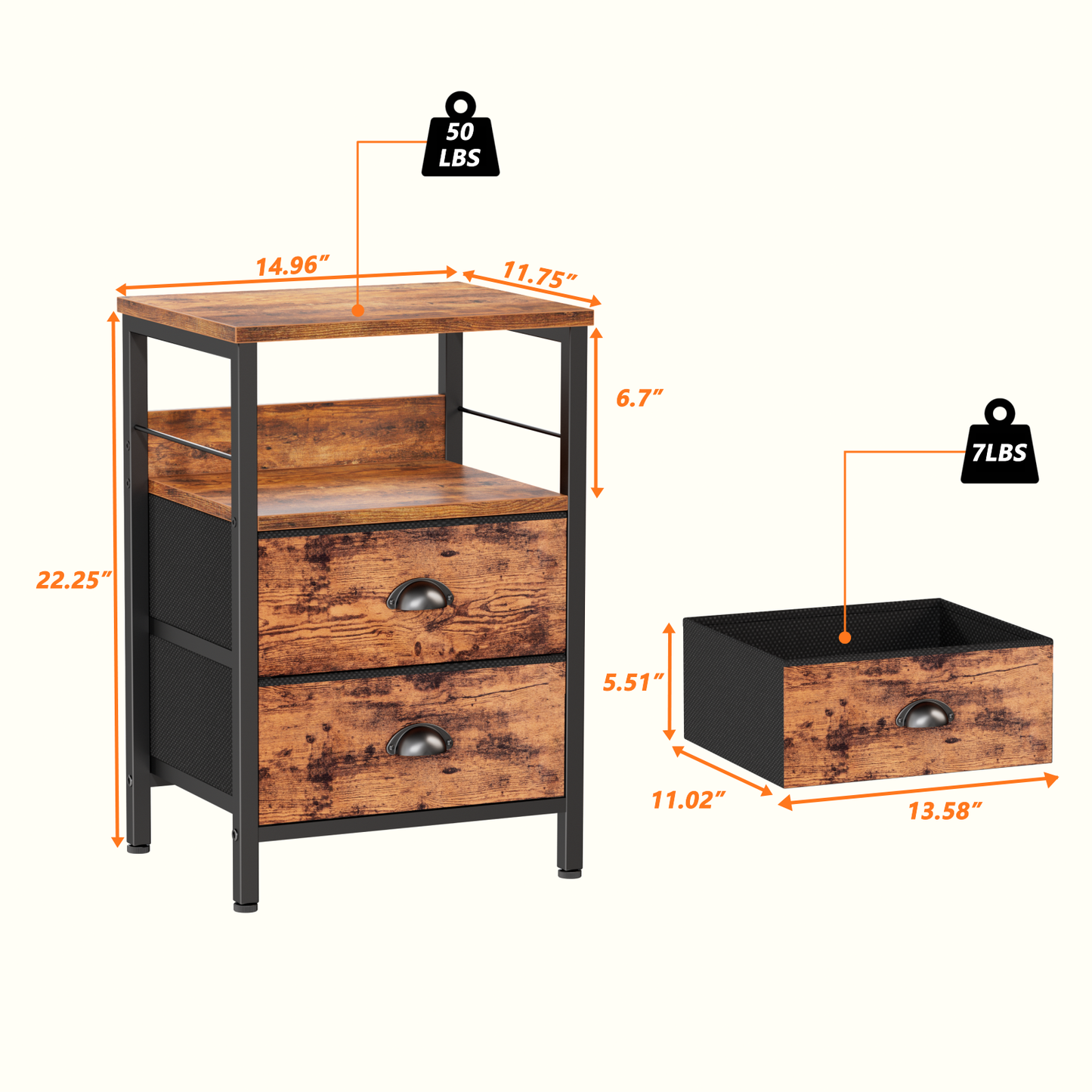 Symnic Nightstand with 2 Fabric Drawers Bedroom Furniture